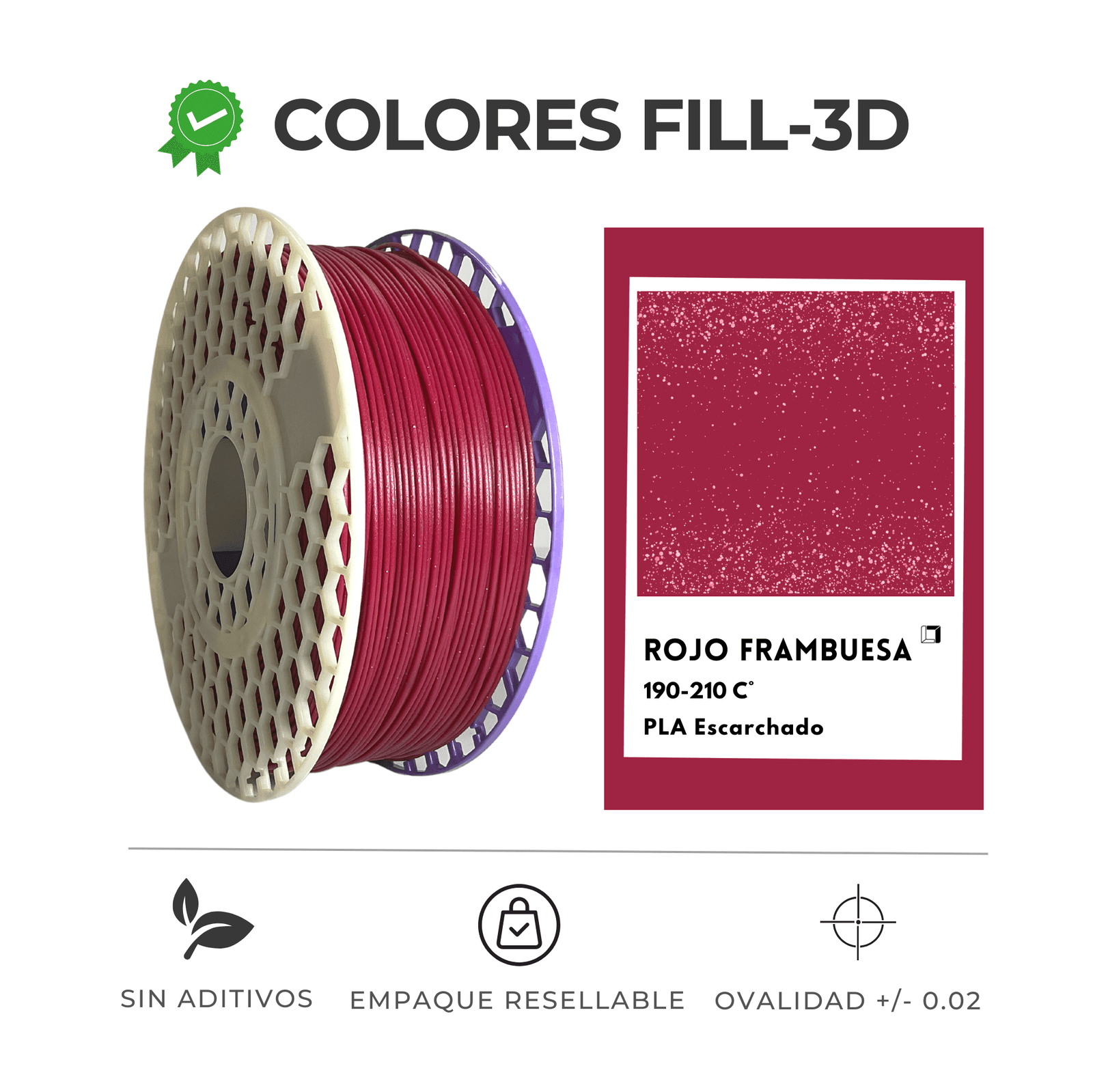 Filamento PLA 1.75 mm Color Rojo Frutal sin aditivos Fill-3d