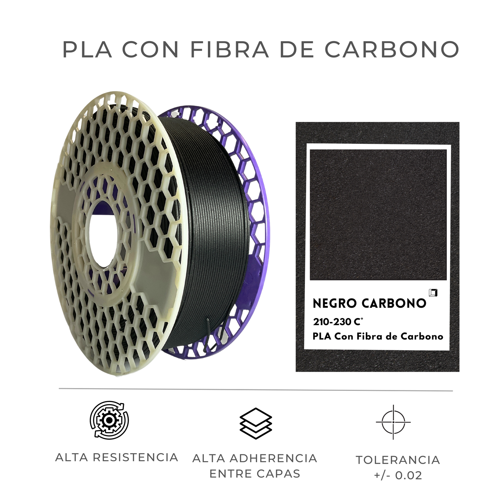 Filamento PLA 1.75 mm Fibra de Carbono marca Fill-3d